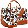 ITIEZY Women's 3pcs Cow Pattern Oxford Duffle Tote Bag with Shoe Compartment - Large Weekender Travel Bag Suitable for Overnight Trips, Airports, Trains & Buses - Stylish Carry-On Duffel