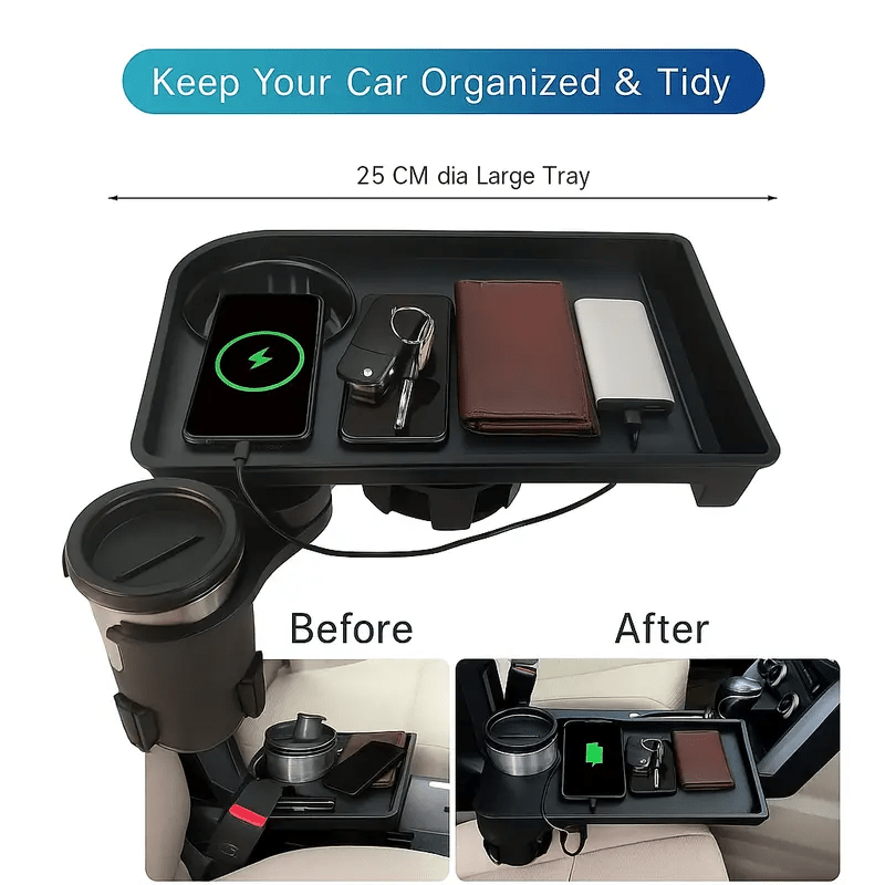 Expandable Car Cup Holder 3-in-1 Multi-Functional Car Table, Large Capacity Beverage & Snack Organizer, Road Trip Essential Car Accessory, Plastic Cup Holder Insert