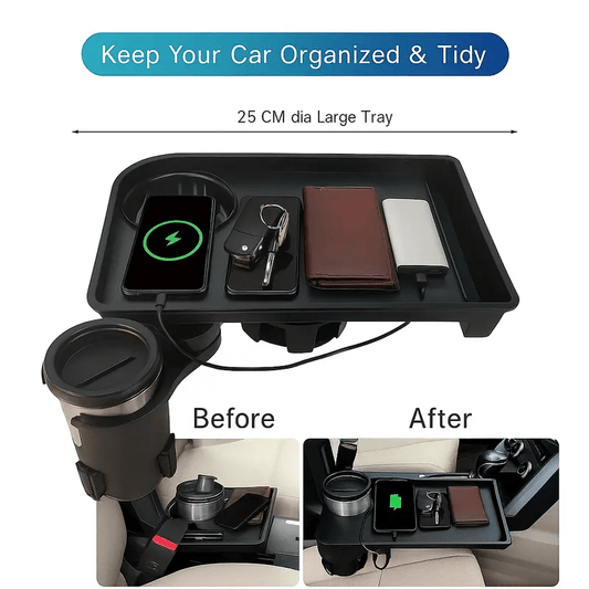 1 Expandable Car Cup Holder, 3-In-1 Multi-Functional Car Table, Made of Plastic, Essential Accessory for Road Trips, Beverage And Snack Storage in The Car, Large-Capacity Car Cup Holder, Additional Cup Holder, Car Cup Holder
