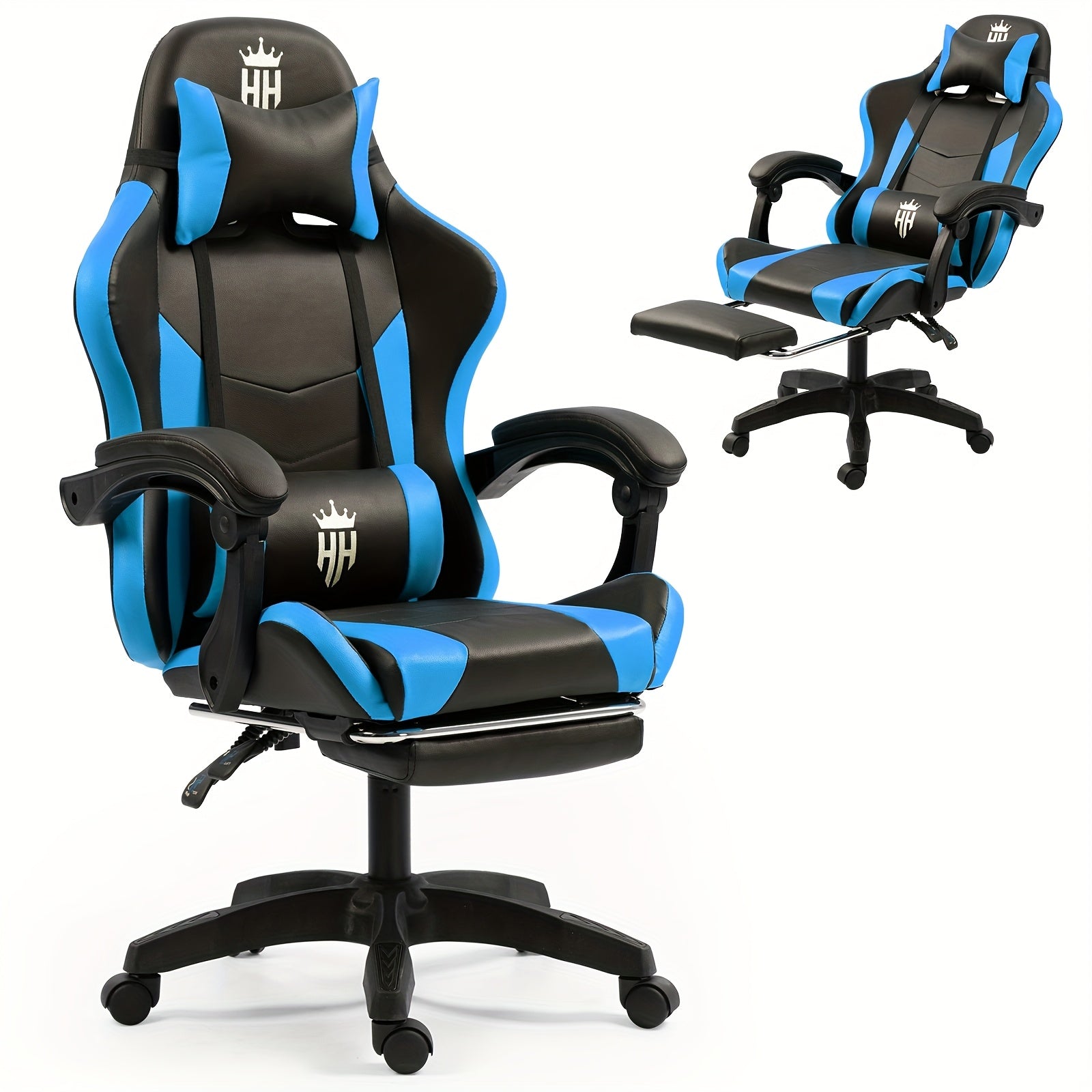 Gaming Chair with Footrest, Headrest & Lumbar Support – Ergonomic Computer Chair Height Adjustable 360° Swivel, High-Back Video Game Seat for Home Office & Gaming Setup, Black White Red Blue Purple