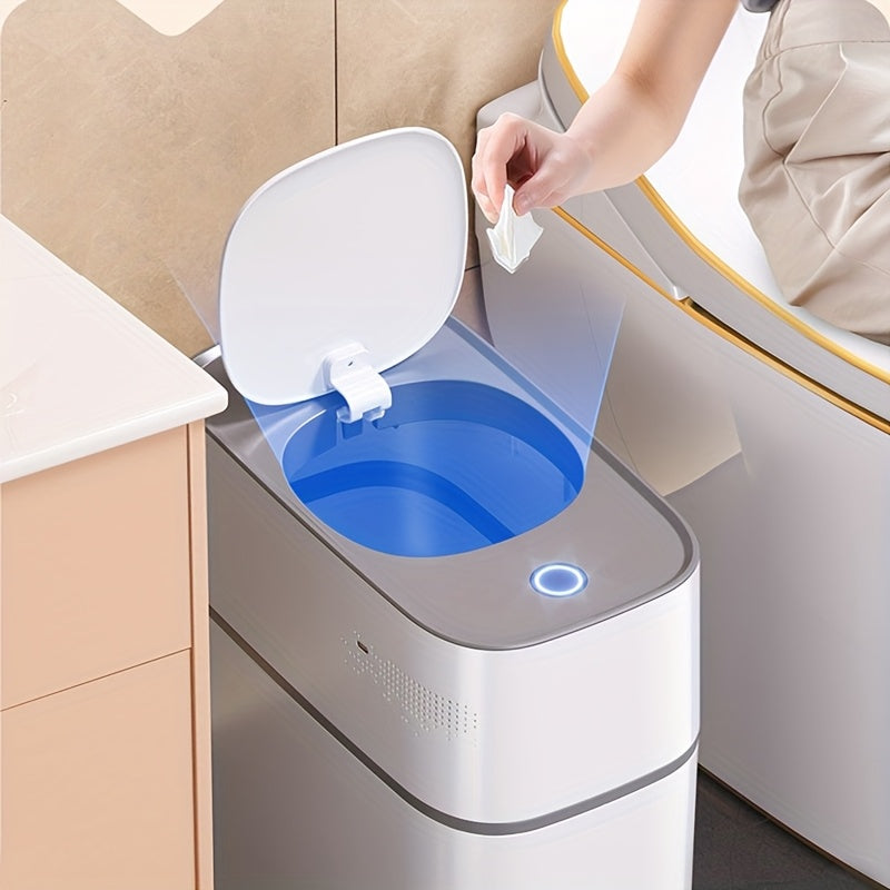Smart Slim Automatic Trash Can with Lid Motion Sensor – Battery Powered Silent Auto Dustbin for Bathroom Kitchen Bedroom, Touchless Garbage Can