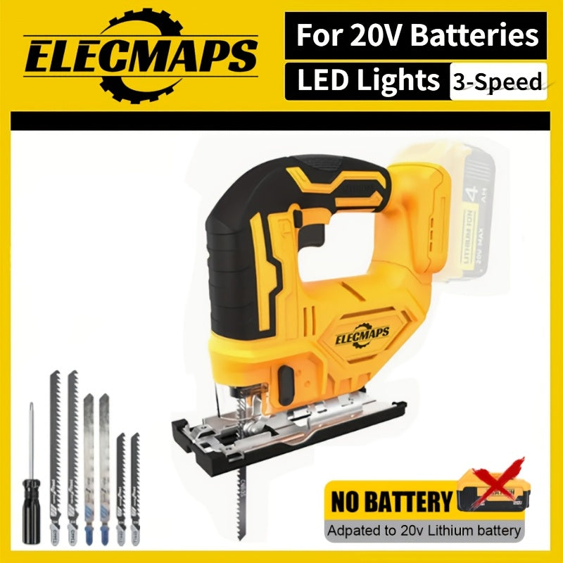 Brushless Cordless Jigsaw for 20V Battery, LED Light, 0°-45° Bevel Cutting, 3 Track Settings for Straight, Curved & Circular Cuts, Variable Speed Jigsaw Tool for DIY Home Renovation & Woodworking