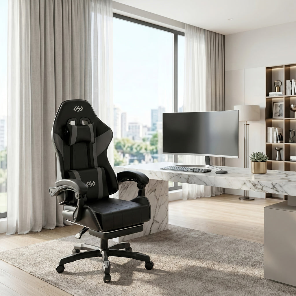 Ergonomic Gaming Chair with 6-Point Support, 135 Degree Recline, Video Game Chair with Independent Pocket Springs And Adjustable Lumbar/Headrest, Faux Leather Office And Gaming Seat, Bedroom, Office, Christmas Gift, Birthday Gift, Adults