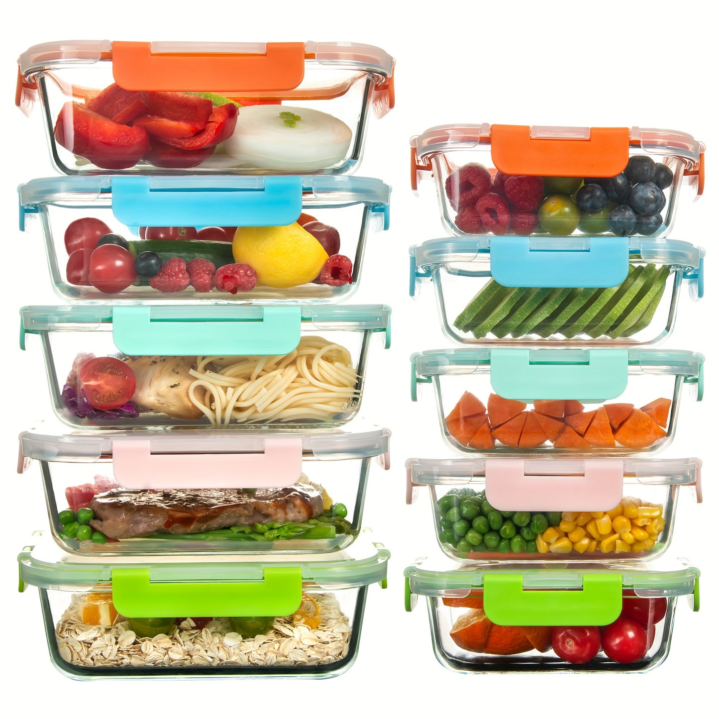 Borosilicate Glass Food Storage Containers Set 10/12 Pack with Leakproof Airtight Lids – Meal Prep, Lunch, Leftovers, Kitchen Pantry Organizer