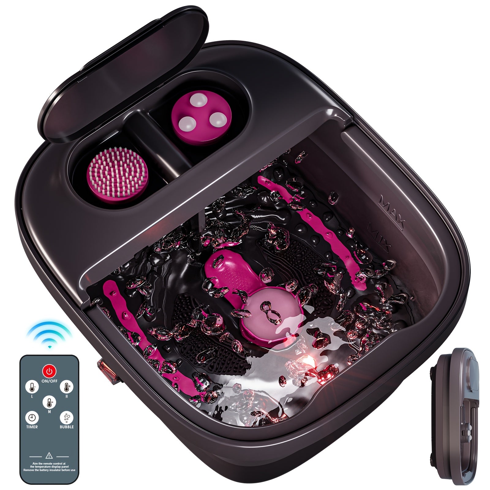 Remote Temperature Control Collapsible Foot Spa. Foot Bath with Heat, Bubble And Massager, Foot Spa Tub with 3 Pedicure Attachments, Foot Soak Tub with Handle. Best Gift for Women Or Mon