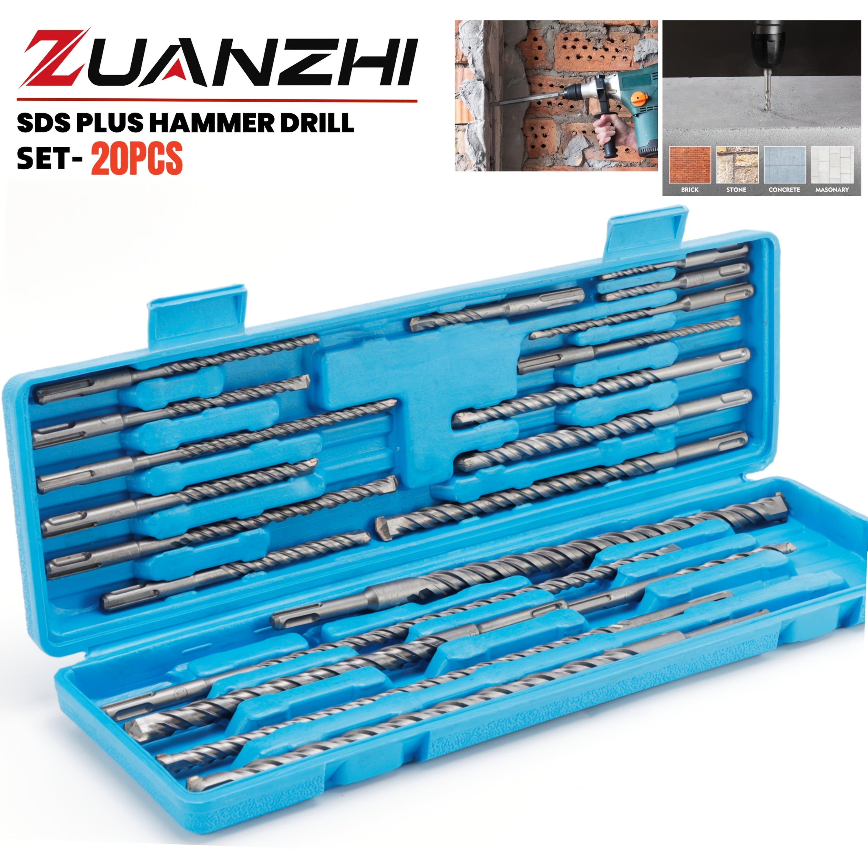 20pcs Set Garden Handle Rotary Hammer Drill Bit Chisel Set, Rotary Hammer Drill Bit Set, Cement Drill Bit, Impact Drill Bit, Rotary Hammer Steel Chisel, Masonry Wall Cement Punching