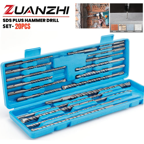 SDS Plus Rotary Hammer Drill Bit & Chisel Set 20-Piece – Masonry Cement Concrete Impact Drill Bits with Steel Chisels, Compatible with Bosch Makita DeWalt Rotary Hammers, for Wall Punching & Demolition
