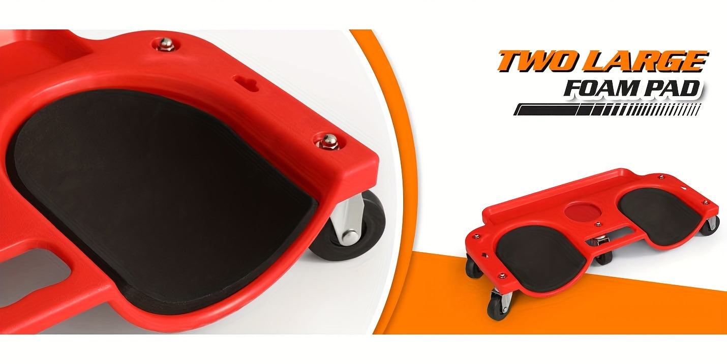 Rolling Knee Creeper, Durable Knee Pads with Full 360 Degree Turn Casters And Tool Tray, Garage Kneeling Pads On Swivel Castors for Home Workshop Auto Repairing Maintaining, Tool Tray Holder, Red