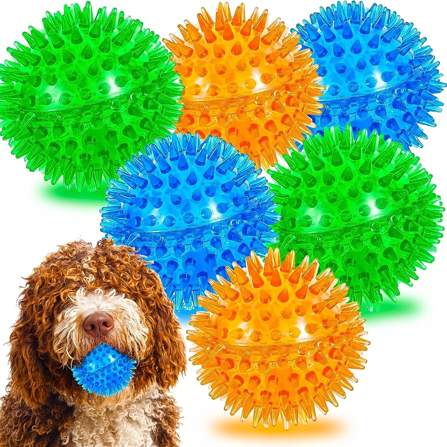 Squeaky Spikey Dog Toy Balls 4/6 Pack – BPA-Free Puppy Chew Toys for Teething, Durable Interactive Fetch Balls for Small, Medium & Large Dogs
