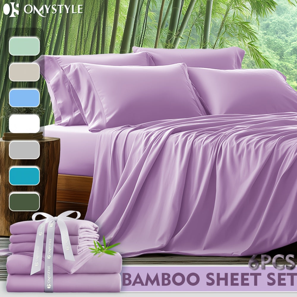 Deep Pocket Bamboo Sheets Set - 4pcs/6pcs Sheets Set, Breathable And Smooth - Cooling Kids Bedding, Fit for Hot Sleepers And Sweats, Pillowcases, Flat Sheet And Fitted Sheet - A Perfect Gift