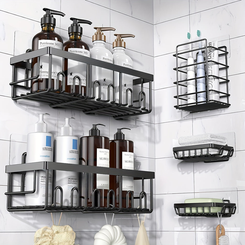 Shower Caddy Organizer, 5-Pack Adhesive Rustproof Stainless Steel Shower Shelves with Soap Holder, No Drilling Shower Storage Rack for Family Renters Bathroom, Random Color Properties to Choose, Shower Caddies