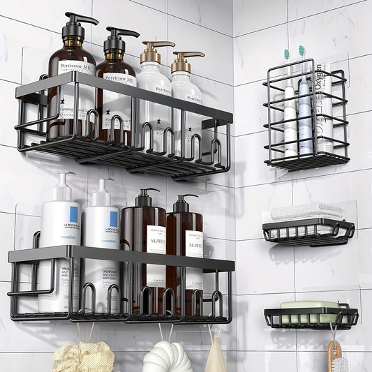 Shower Caddy Organizer, 5-Pack Adhesive Rustproof Stainless Steel Shower Shelves with Soap Holder, No Drilling Shower Storage Rack for Family Renters Bathroom, Random Color Properties to Choose, Shower Caddies