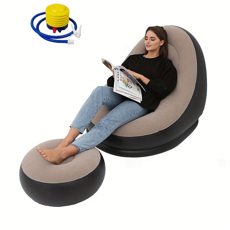 Inflatable Lazy Sofa Lounge Chair with Footstool – Foldable, Portable, Indoor & Outdoor