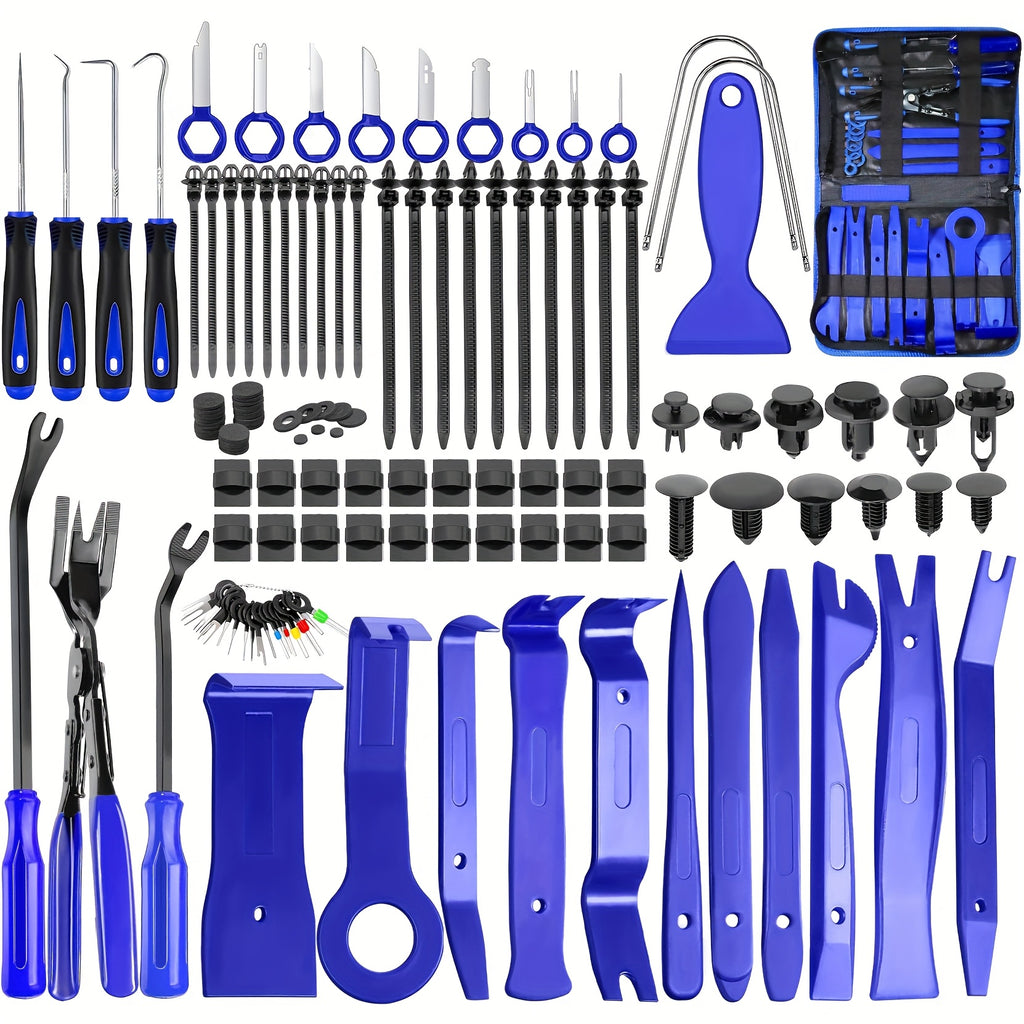 [Auto Clamp Pry Kit] 238pcs Trim Removal Tool, Fastener Remover Plastic Pry Tool Kit, Adhesive Cable Clips Auto Push Pin Bumper Retainer Clip Set with Storage Bag for Panel, Radio, Stereo, Audio, Dash, Window