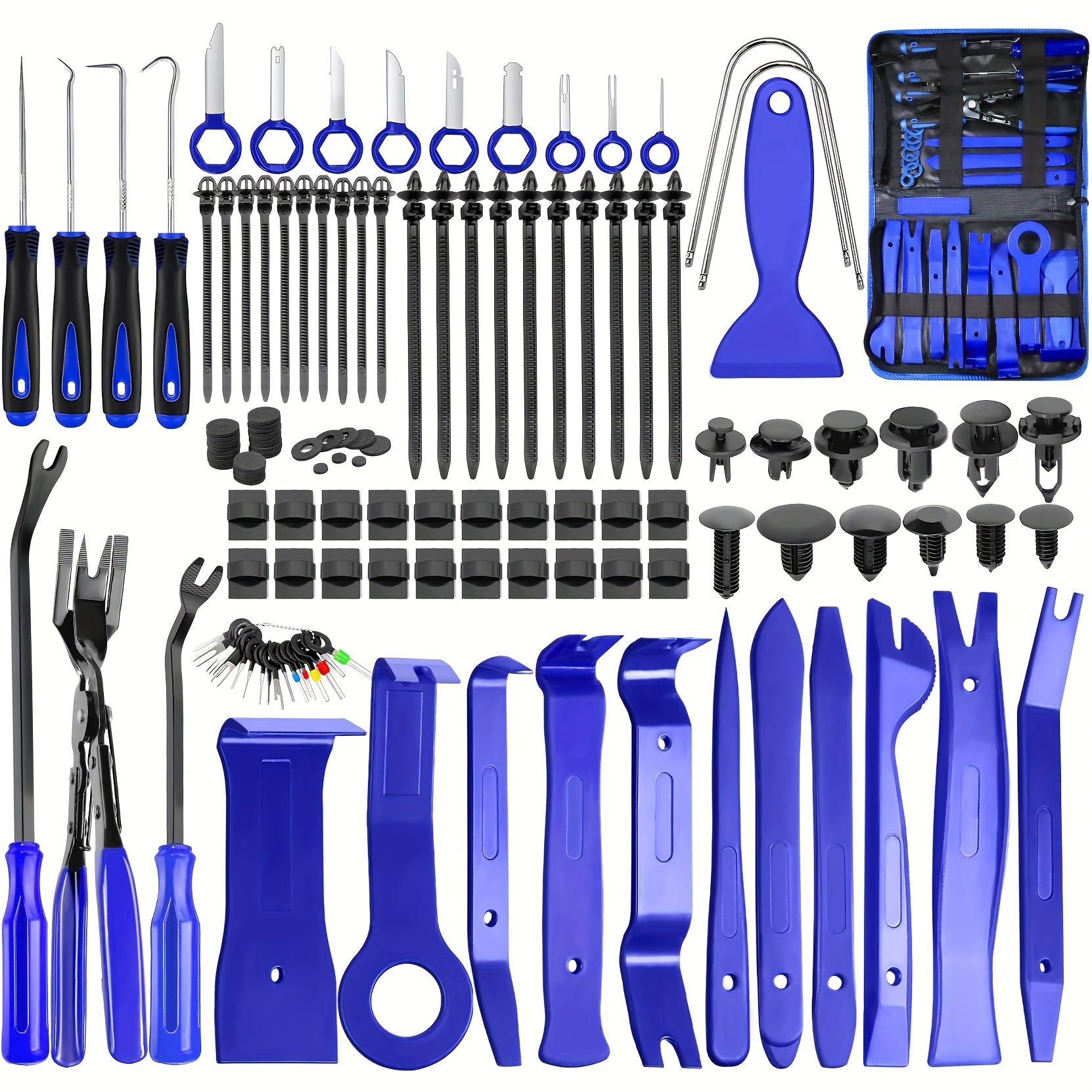 [Auto Clamp Pry Kit] 238pcs Trim Removal Tool, Fastener Remover Plastic Pry Tool Kit, Adhesive Cable Clips Auto Push Pin Bumper Retainer Clip Set with Storage Bag for Panel, Radio, Stereo, Audio, Dash, Window