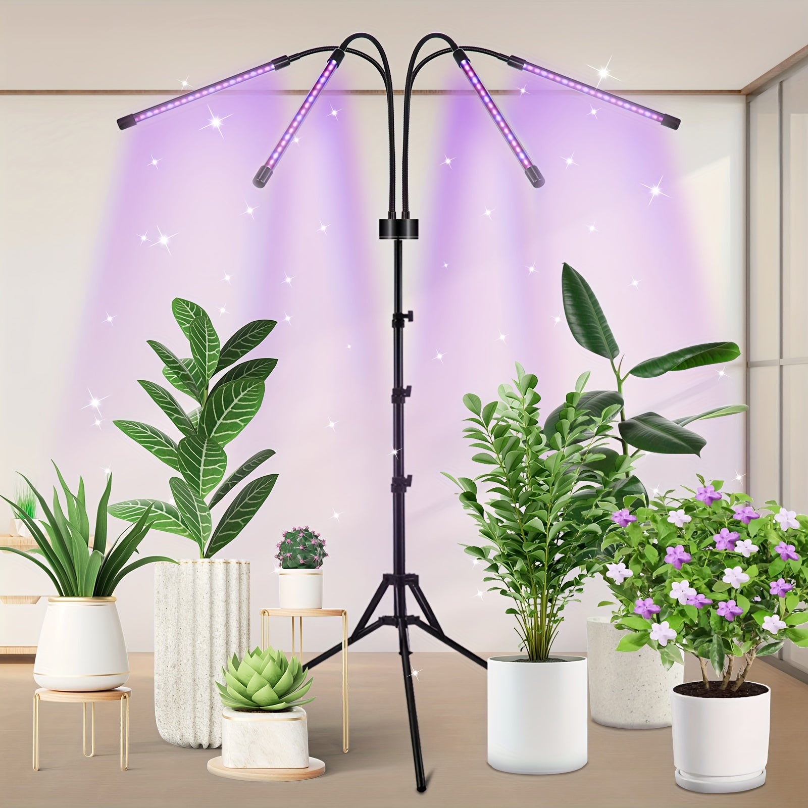 Full Spectrum LED Plant Grow Light with Adjustable Tripod Stand – 80 LED 4-Head Indoor Plant Growth Lamp, 15–60 Inch Height, Full Spectrum Lighting for Seedlings Herbs Flowers & Indoor Gardens