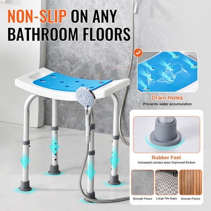 Shower Chair for Elderly & Disabled with Adjustable Height – Non-Slip Bathtub Bench Seat, 350/500 LBS Capacity, Aluminum Alloy, Shower Head Holder & Storage Bag Included, Optional Handrails | VEVOR