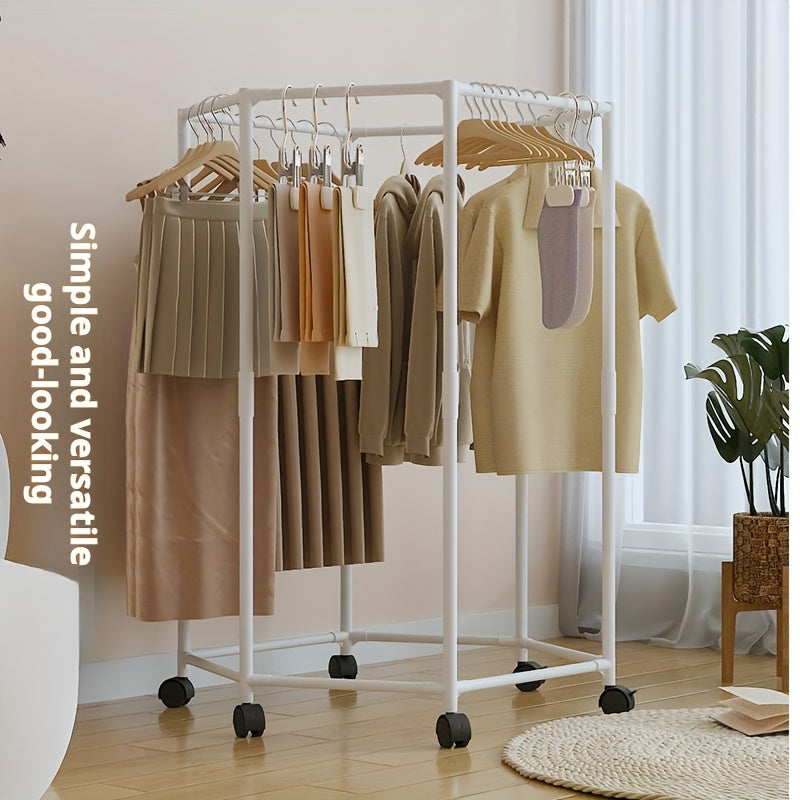 [Rotatable Clothing Rack] Sturdy 16mm Metal Tube Hexagonal Rotatable Clothing Rack with Wheels | Freestanding Vertical Garment Hanger, Portable Design for Efficient Clothes Storage and Display, Black/ White, Laundry Room Organizer