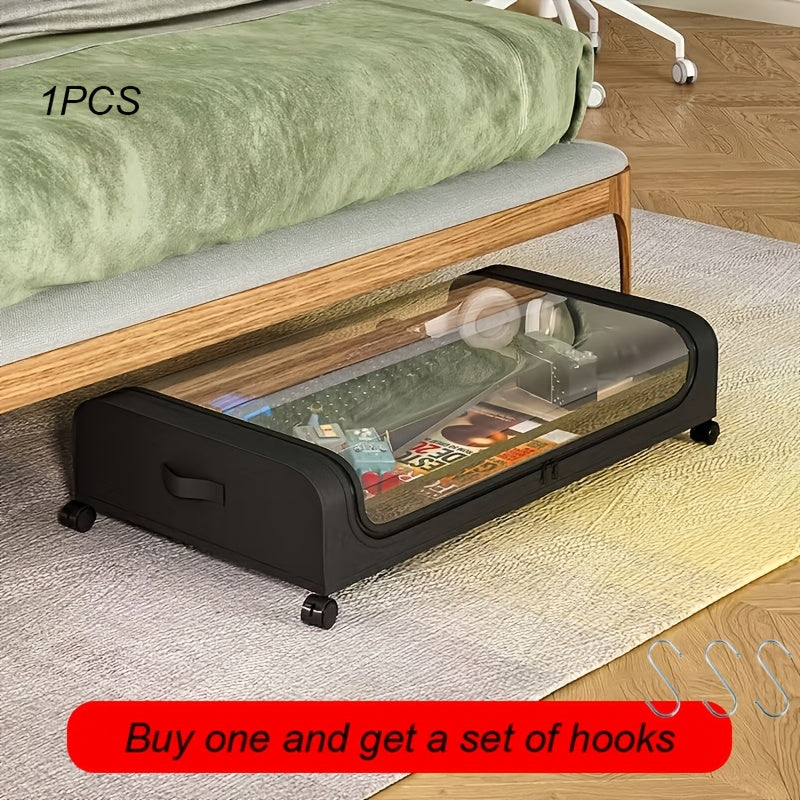 Under-bed Storage Cabinet on Wheels, 1-pack/2-pack Under-bed Storage Container, Under-bed Shoe Rack with Transparent Window and Label, Rolling Under-bed Metal Drawer for Storing Clothes, Shoes, Etc., Under-Bed Storage