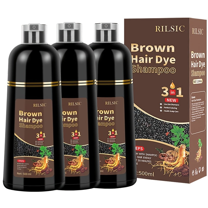 Hair Dye Shampoo for Grey Hair 3-Pack - Herbal Natural 3-in-1 Instant & Long-Lasting Gray Hair Coverage Shampoo for Men & Women, Plant Squalene Formula for All Hair Types