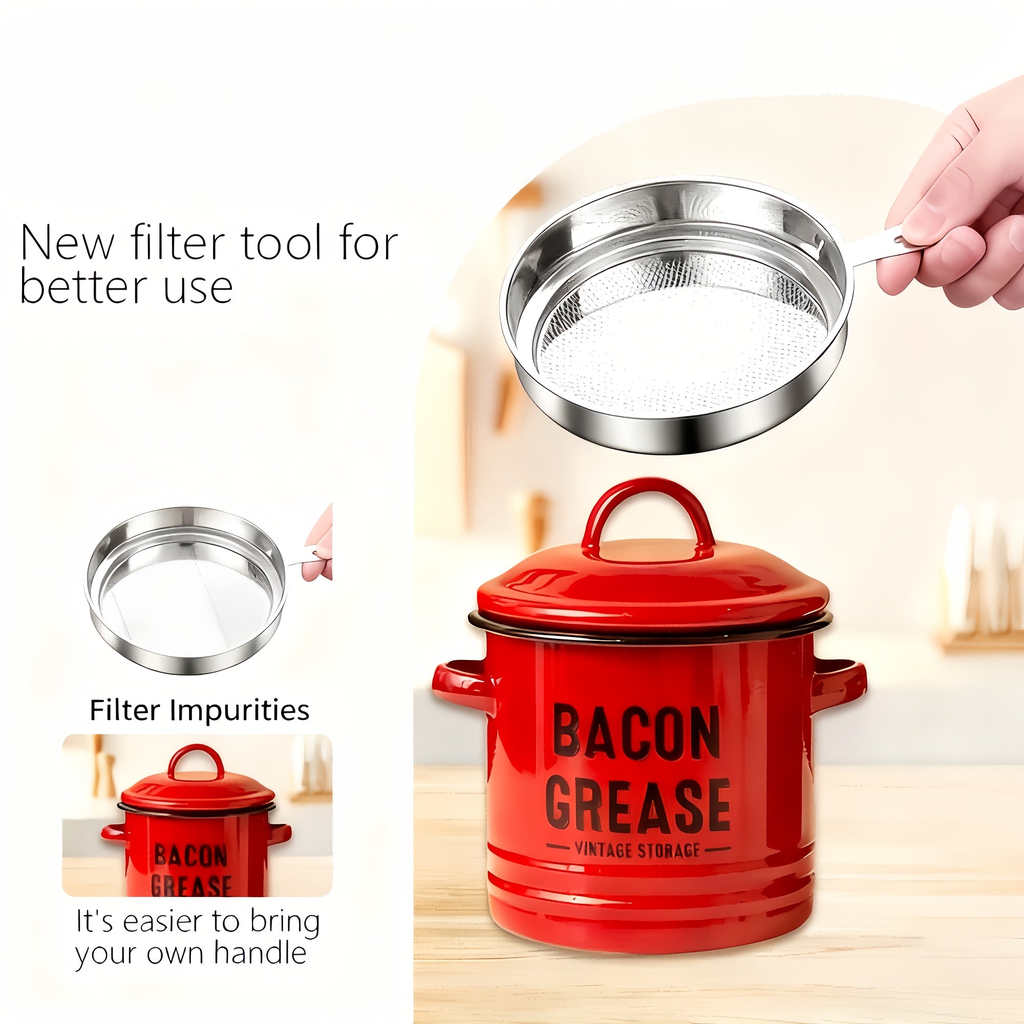 Kitchen Cooking Oil Filter Tank with Lid & Pour Spout – Grease Storage Container for Frying Oil, Safe Strainer Keeper for Home Kitchen, Must-Have Cooking Accessory
