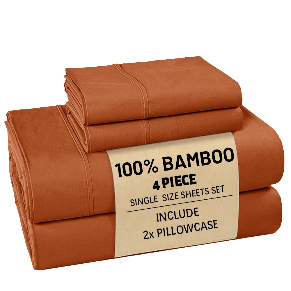 Bamboo Bed Sheet Set 3/4pcs – Soft Breathable Deep Pocket Sheets for Hot Sleepers, Durable Stitching, Twin Full Queen King, 11 Colours Including Assorted