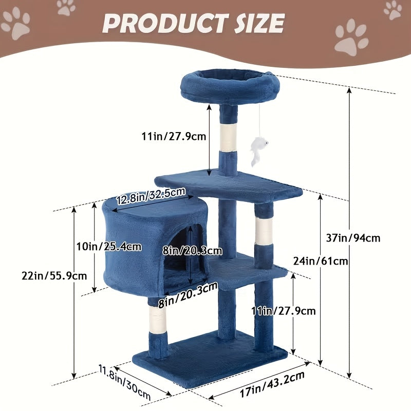 Cat Tree 54-Inch Multi-Level Indoor Cat Tower – House-Style Cat Condo with Scratching Posts, Activity Center & Playful Toys for Indoor Cats