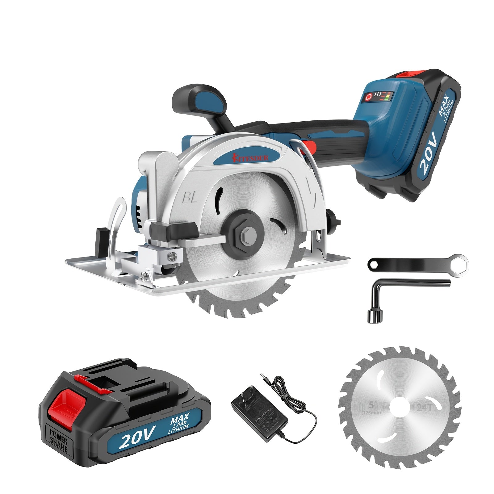 20V Cordless Circular Saw Kit 4-1/2" – 6900RPM with 6 Saw Blades, Metal Auxiliary Handle & Battery – Cuts Wood, Metal, Plastic, Drywall & Tile – Power Saw for DIY & Renovation