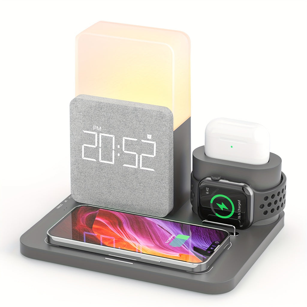 Wireless Charging Station, 3-In-1 Charging Station Alarm Clock with Wireless Charger for Iphone 12/13/14/15 Pro/13 Mini/13 Pro Max/12 Pro And Airpods