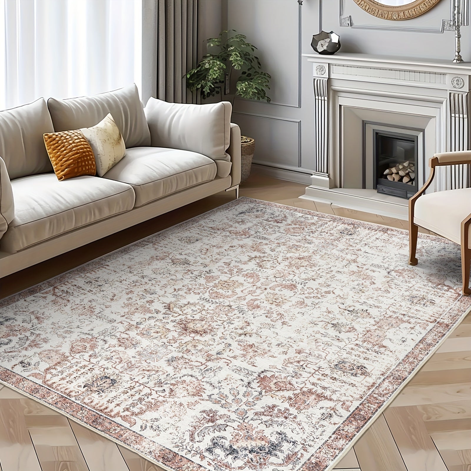 Vintage Boho Distressed Floral Area Rug – Machine Washable, Non-Slip Backing, Stain Resistant – Retro Oversized Accent Carpet for Living Room, Bedroom, Kitchen & Dining Room