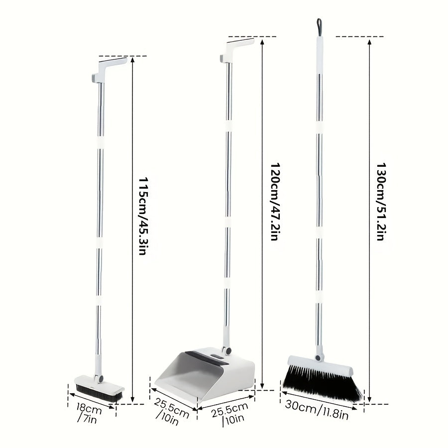 3-in-1 Folding Broom, Dustpan & Floor Brush Set Soft Bristles for Hair-Free, Efficient Cleaning Long Handle for Flexible, Effortless Use Versatile for Home, Office & Dorm Settings Compact Storage Cleaning Essential