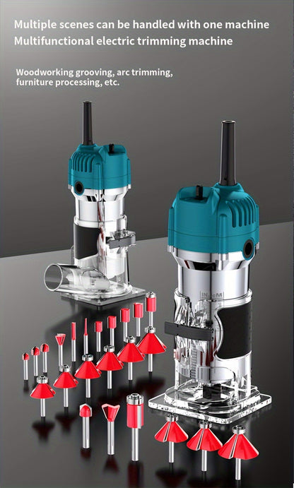 Wood Edge Trimming Machine Kit 800W 35000RPM – Compact Wood Router with Edge Guide & Roller Guide for Precision Trimming, Carving & Woodworking, Includes Milling Cutter Accessories