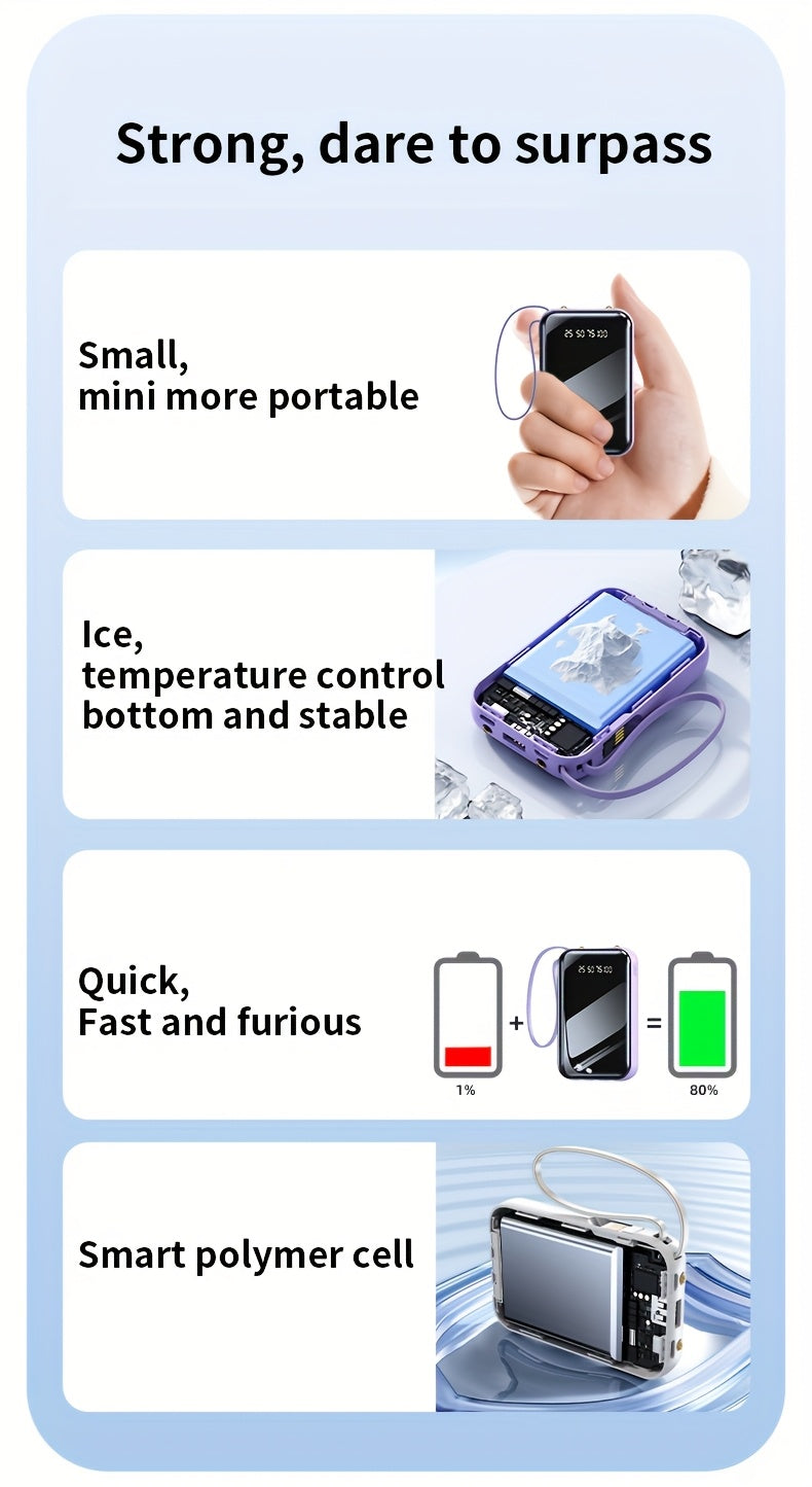 50000mAh Portable Large Capacity Mobile Power Bank, Spare Battery Pack, Fast Charging, Built-in Intelligent Digital Display Of Power/multiple Data Cables/flashlight, Outdoor Portable Emergency Power Supply Device, Gift for Relatives And Friends