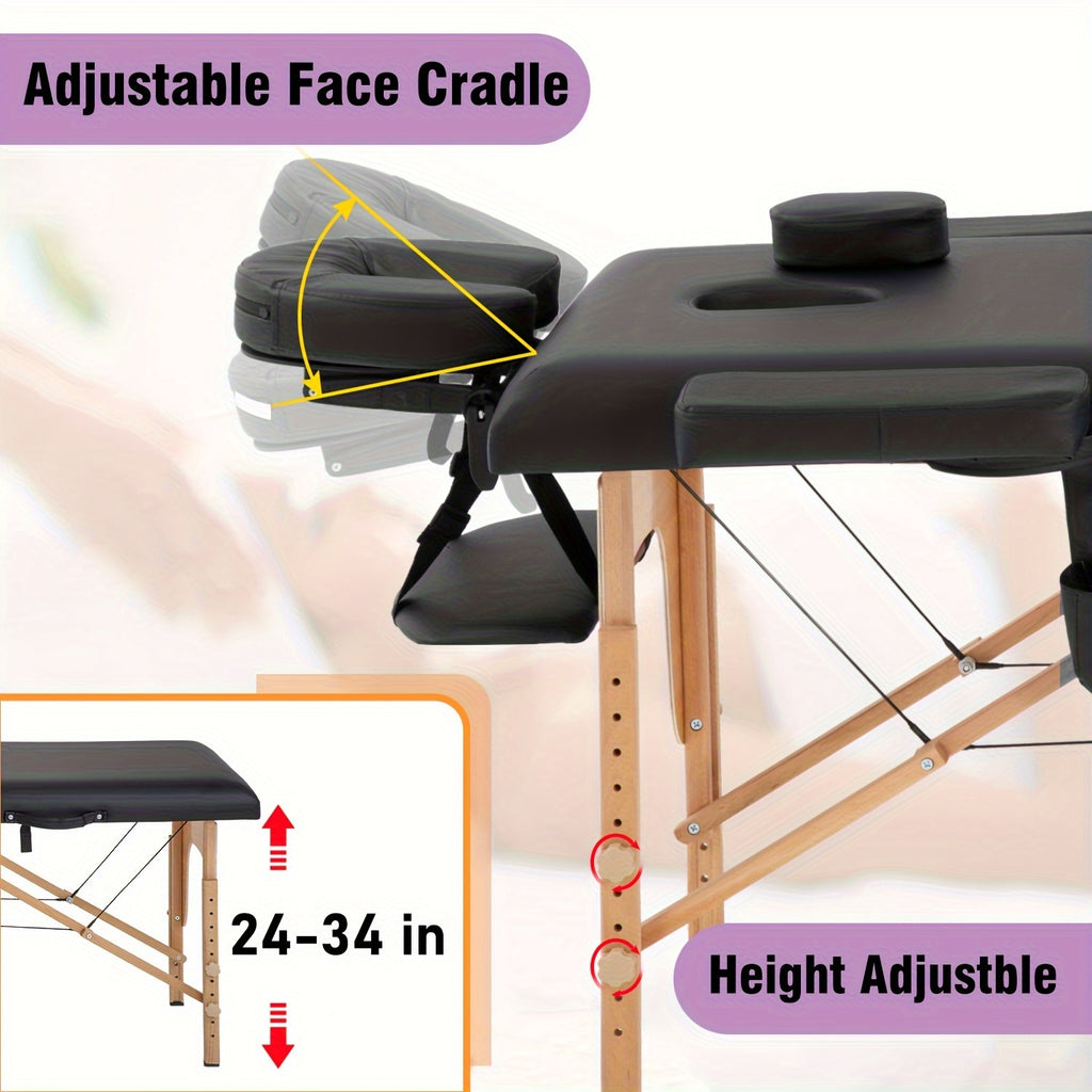 Portable Massage Table Designed for Therapy, Measuring 73 Inches, with Adjustable Height And a Two-Fold Design, Suitable for Salon Use And Featuring a Face Cradle