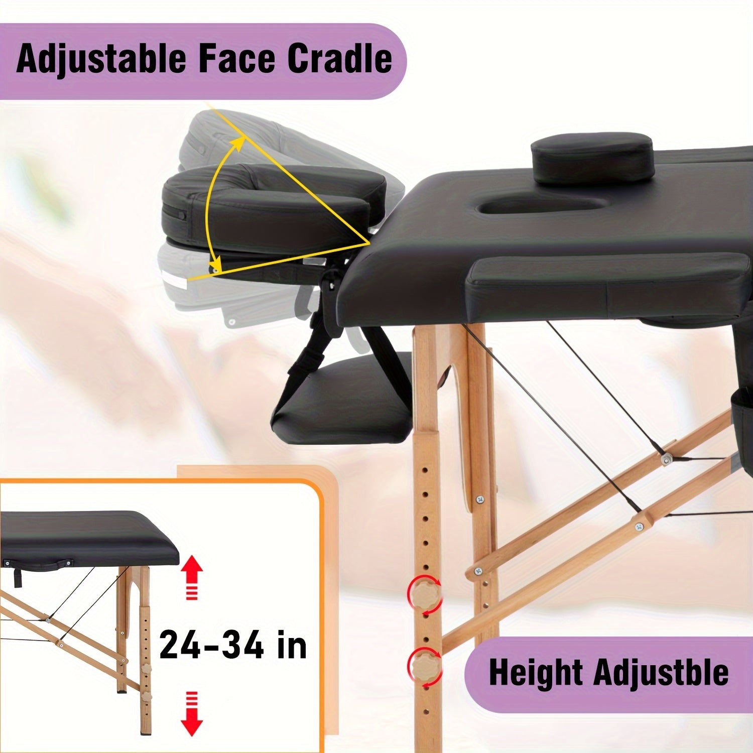 Portable Massage Table Designed for Therapy, Measuring 73 Inches, with Adjustable Height And a Two-Fold Design, Suitable for Salon Use And Featuring a Face Cradle
