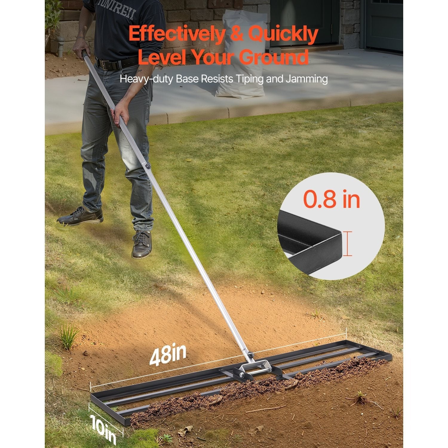 VEVOR 10x30/36/48in Lawn Leveling Rake 83.9 in Adjustable Handle for Yard Golf Court