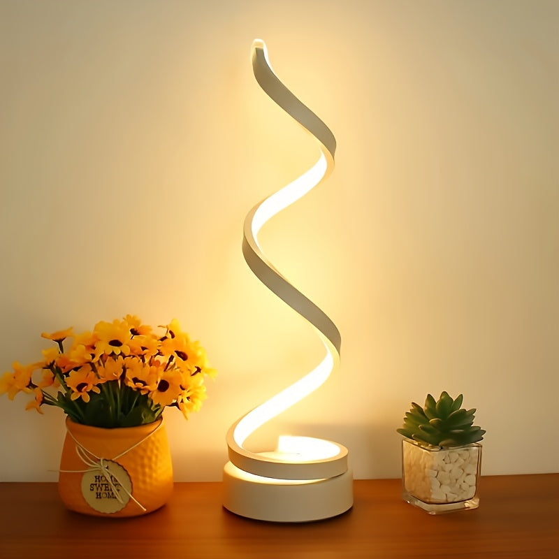 Dimmable Spiral Touch Table Lamp with USB-C Charging Port – 3-Way Dimming, LED Bulb Included, Modern Minimalist Bedside Desk Lamp for Bedroom & Living Room, Black or White