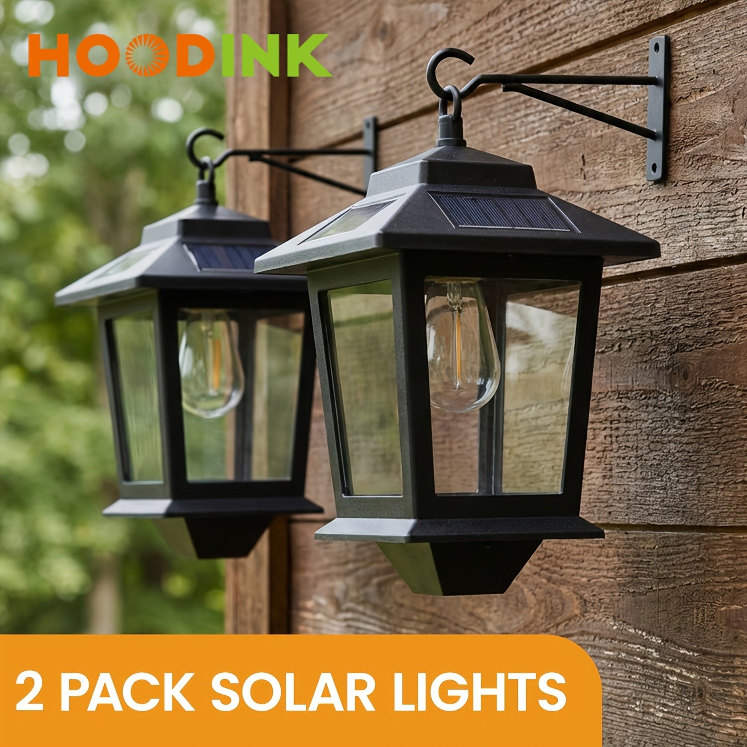Solar Wall Lanterns Outdoor Set of 2 – Dusk-to-Dawn LED, 4 Solar Panels, IP44 Waterproof Tempered Glass, Rust-Resistant, Wall Mount or Hook, Brown & Black Canada