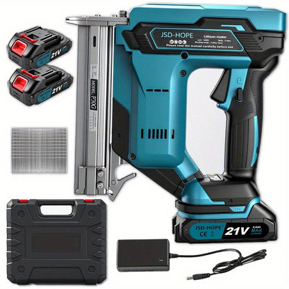 21V Cordless Brad Nailer 2-in-1 – 18 Gauge Electric Nail Gun & Stapler, Single & Bump Fire, Fits 5/8"-1-1/4" Nails, Compatible with Makita 18V/40V Battery – For Woodworking & Home Renovation