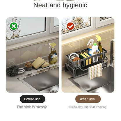 Stainless Steel Kitchen Sink Organizer with Drainage – Sponge Holder Sink Caddy for Brush, Soap & Cloth | Space-Saving Countertop Storage | ShopVora CA