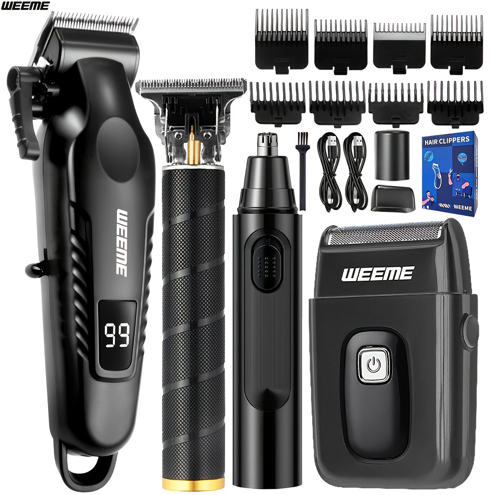 Hair Clipper Set for Men – Weeme USB Rechargeable Trimmer with LCD Screen, 8 Guide Combs, Shaver & Cleaning Kit | Father's Day Grooming Gift