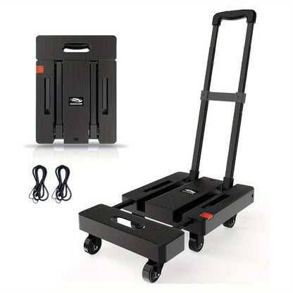Foldable Hand Truck 500LB Capacity, Convertible Handcart with Extendable Adjustable Handle & 4 Wheels, Portable Folding Dolly Cart for Home Office Yard Moving Warehouse – Heavy Duty Material Handling