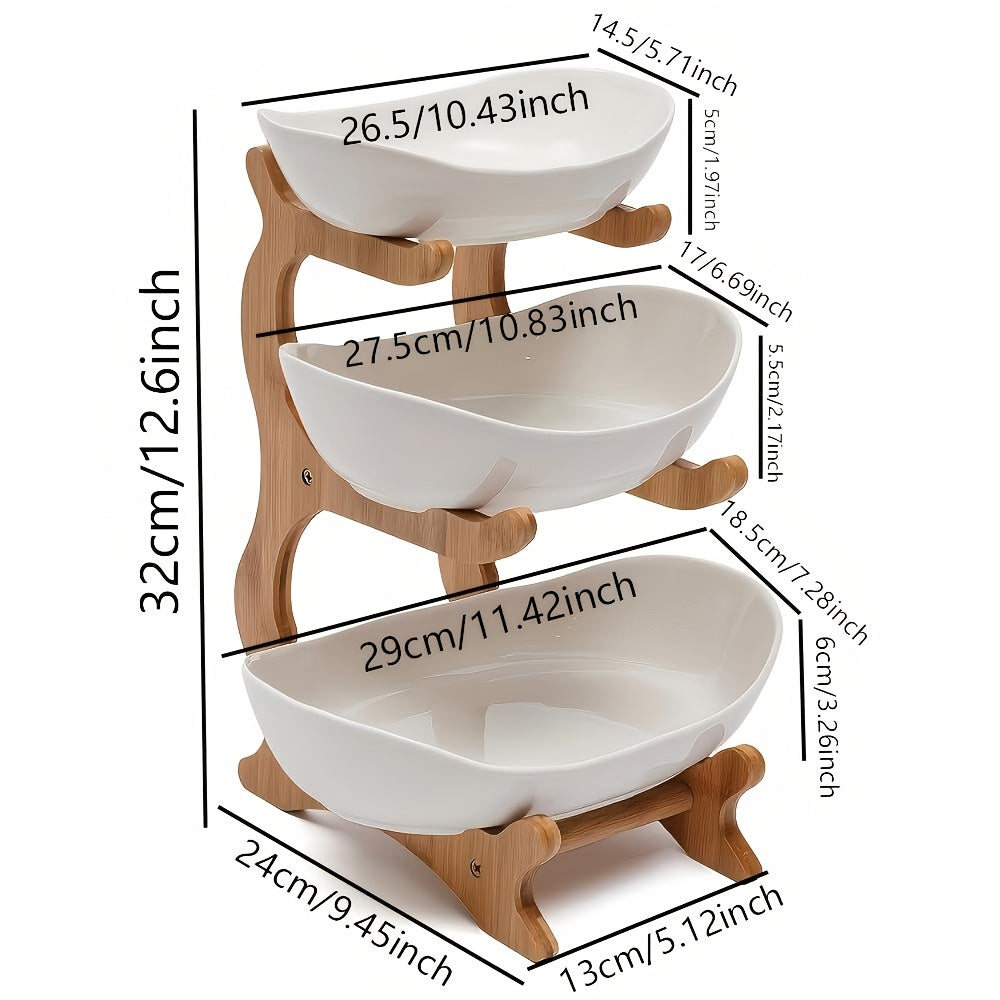 Wooden Fruit Stand 2 & 3-Tier – Art Deco Style Multi-Purpose Snack Tray, Candy & Fruit Display Pedestal for Living Room & Kitchen | Elegant Home Decor Organizer | White & Green | ShopVora CA
