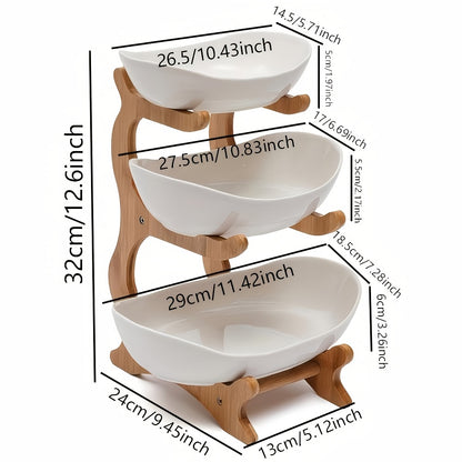 Wooden Fruit Stand 2 & 3-Tier – Art Deco Style Multi-Purpose Snack Tray, Candy & Fruit Display Pedestal for Living Room & Kitchen | Elegant Home Decor Organizer | White & Green | ShopVora CA