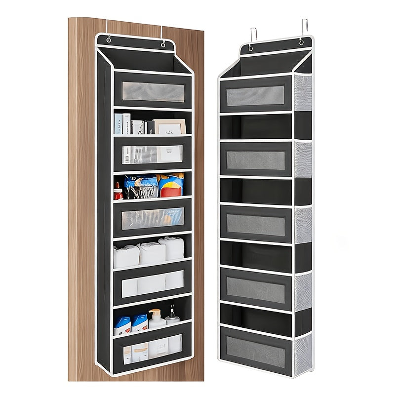 Over the Door Organizer 3/5-Tier – 44 lb Anti-Tilt Hanging Door Storage with 5 Large Pockets, No Drilling, Space-Saving for Bedroom Bathroom Pantry & Kitchen – Grey & Black