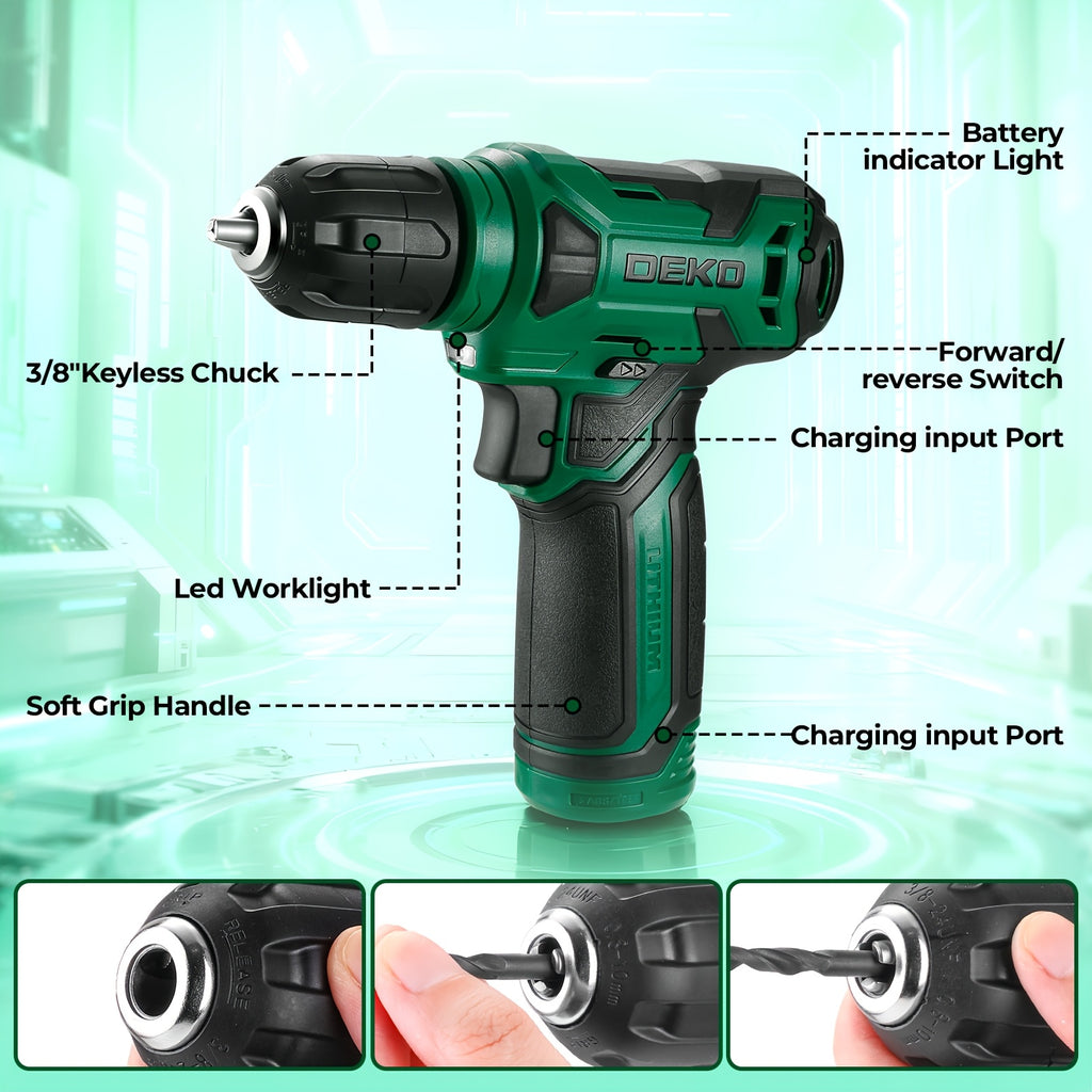 128pcs Household Tool Kit Set | with 8V Cordless Drill/Driver | 1.5Ah Rechargeable Battery | Portable | Power Tools Set | All-In-One Hand Tool Box | for Home Project, Garden, Camping, Office Maintenance | Craftsman'S Gift