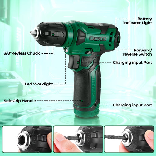 128-Piece Household Tool Kit with 8V Cordless Drill & Driver – 1.5Ah Rechargeable Battery, All-in-One Hand Tool Box for Home Repair, Garden, Camping & Office Maintenance, Craftsman Gift