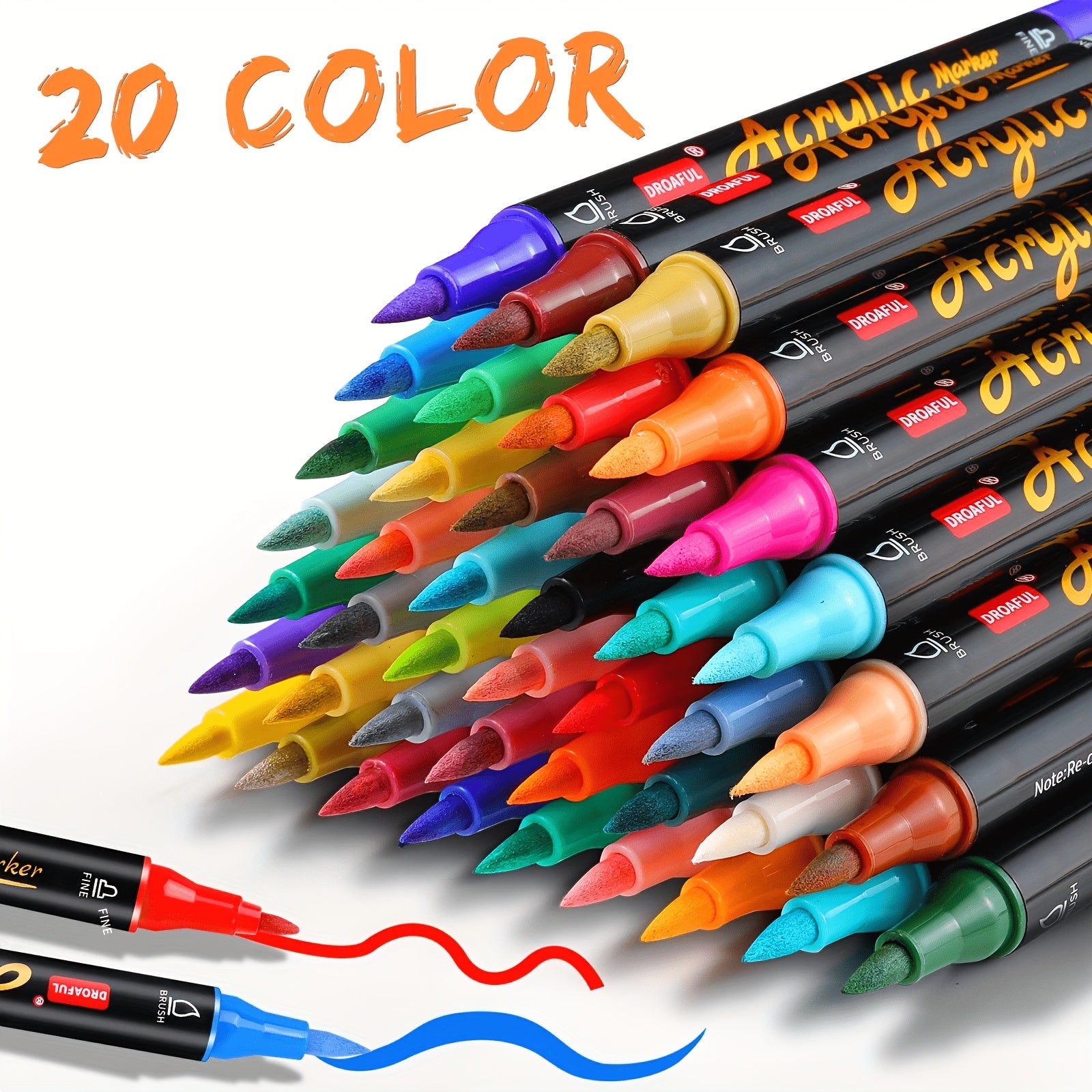 Acrylic Paint Pens Markers 20 to 72 Colors Dual Tip Waterproof - Premium Art Markers for Rock Painting, Fabric, Metal, Glass, Wood, Canvas & Ceramic, Non-Toxic Odourless Art & Craft Supplies