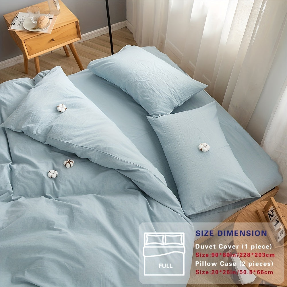 100% Washed Cotton Duvet Cover Set – Breathable, Durable & Ultra-Soft Comfy Bedding Set for All Seasons, Multiple Sizes & Colours