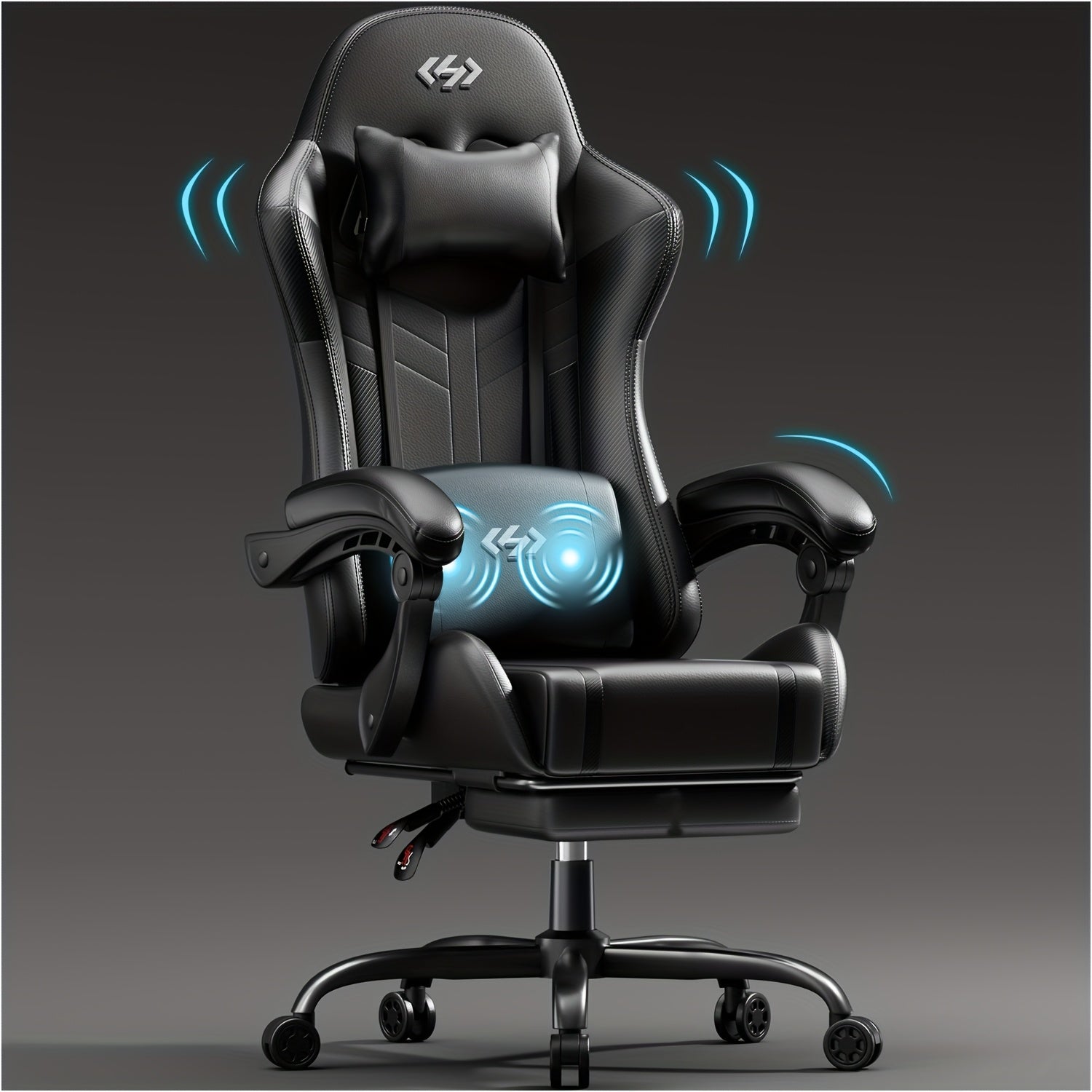 Ergonomic Gaming Chair with Pocket Spring Cushion and Massage Lumbar Support - Height Adjustable PU Leather Computer Chair, Memory Foam Headrest, Reclining Backrest, Footrest, 330 lb Capacity Canada